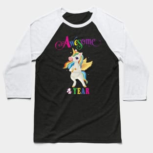 4th Birthday Unicorn Baseball T-Shirt